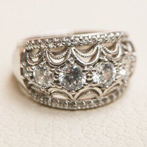 Tacori IV Sterling Silver CZ Lace Band Ring – Size 7